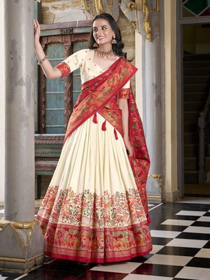 AAYUSHYAM ENTERPRISE Printed Semi Stitched Lehenga Choli(Beige)
