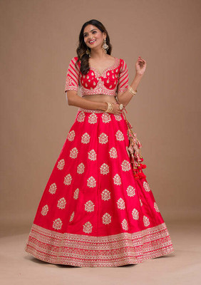 MAN PRIYA TRENDZ Embroidered Semi Stitched Lehenga Choli(Red)