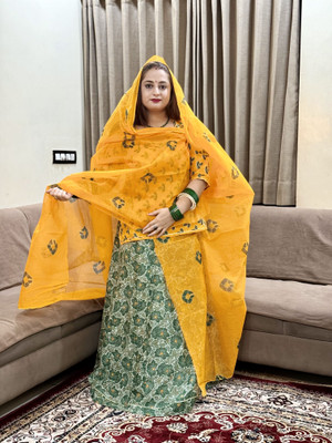 Man Fashion Embroidered Semi Stitched Rajasthani Poshak(Green)