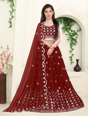 Trust Win Textile Embroidered Semi Stitched Lehenga Choli(Maroon)