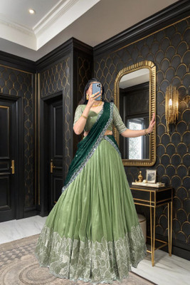 viraasat Embroidered Semi Stitched Lehenga Choli(Green)