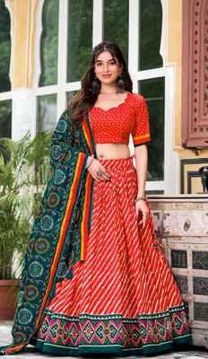 GORASH CREATION Printed Semi Stitched Lehenga Choli(Red)