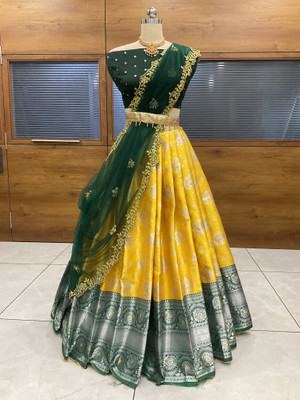 SHREE CREATION Self Design Semi Stitched Lehenga Choli(Yellow)
