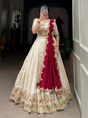 PRIYAAN Embroidered Semi Stitched Lehenga Choli(Multicolor)