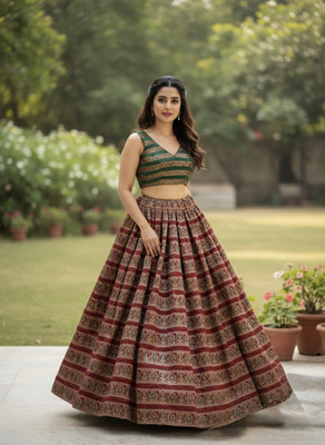 RituCreation Floral Print Stitched Lehenga Choli(Maroon)