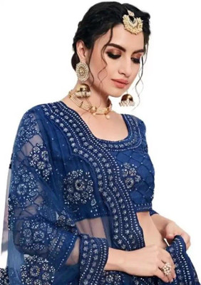 HOUSE OF COMMON Embroidered Semi Stitched Lehenga Choli(Pink)