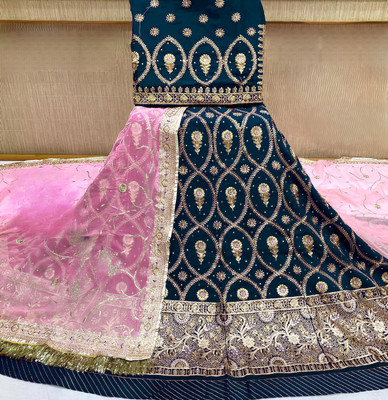 Anjani Textile Embroidered, Embellished Semi Stitched Rajasthani Poshak(Light Blue)
