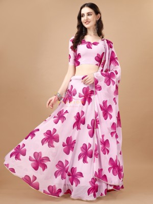 PMD Fashion Floral Print, Printed, Digital Print, Graphic Print Semi Stitched Lehenga Choli(Pink)