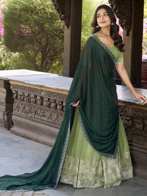 KV Fashion Embroidered Semi Stitched Lehenga Choli(Light Green)