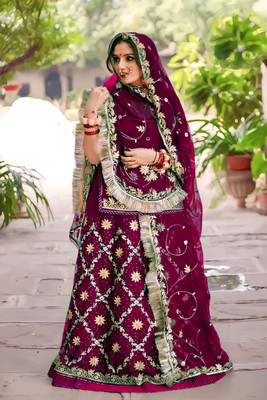 balaji textiles Embroidered Semi Stitched Rajasthani Poshak(Orange)