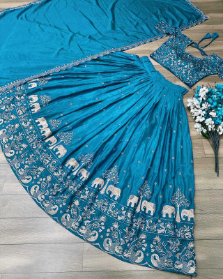 R K Creation Embroidered Semi Stitched Lehenga Choli(Blue)