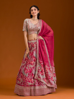odette Printed Stitched Lehenga Choli(Pink)