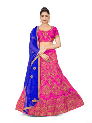 manvaa Embroidered Semi Stitched Lehenga Choli(Pink)