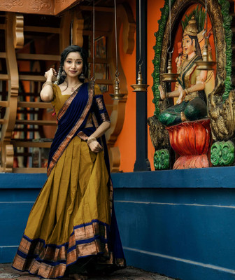 MAHOTSAVA Solid Semi Stitched Lehenga Choli(Gold)