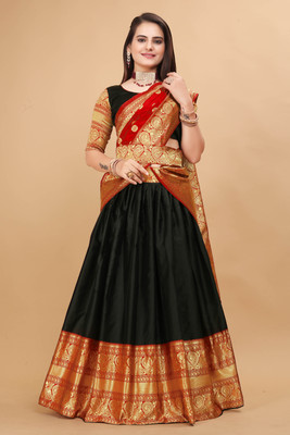 ISARA Printed Semi Stitched Lehenga Choli(Black)