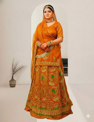 Bhawani Collection Embroidered Semi Stitched Rajasthani Poshak(Yellow)