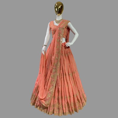 Fijyfab Self Design Semi Stitched Lehenga Choli(Orange)