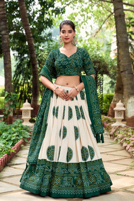 CynorHub Printed Semi Stitched Lehenga Choli(Green)