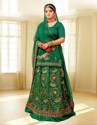 Bhawani Collection Embroidered Semi Stitched Rajasthani Poshak(Light Green)