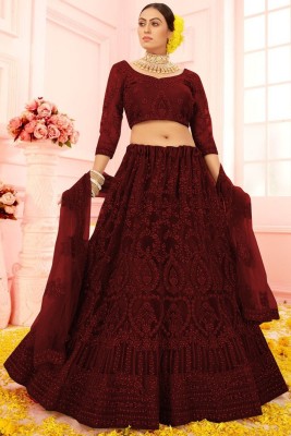 LACAUSA Embroidered Semi Stitched Lehenga Choli(Multicolor)