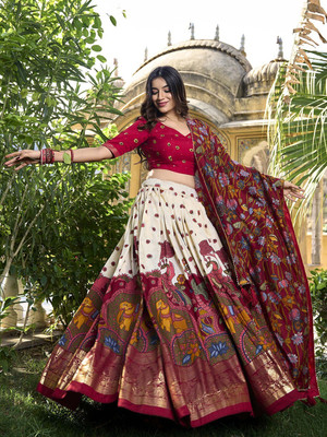 Lagertha Printed Semi Stitched Lehenga Choli(Multicolor)