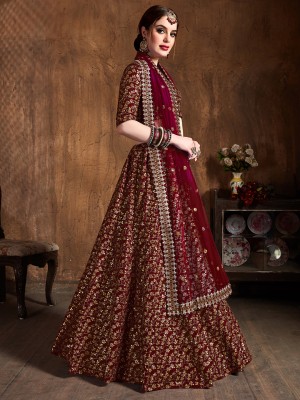 Tasrika Embroidered Semi Stitched Lehenga Choli(Maroon)