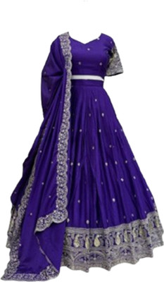 KAPANKU Embellished Semi Stitched Lehenga Choli(Purple)