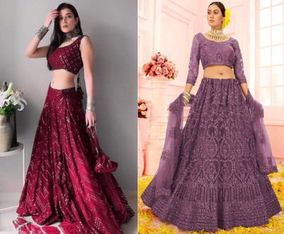 Reelove Factory Embroidered Semi Stitched Lehenga Choli(Maroon, Purple)
