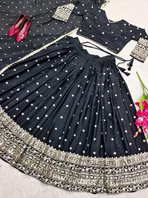 Deco Enterprise Embroidered Semi Stitched Lehenga Choli(Black)
