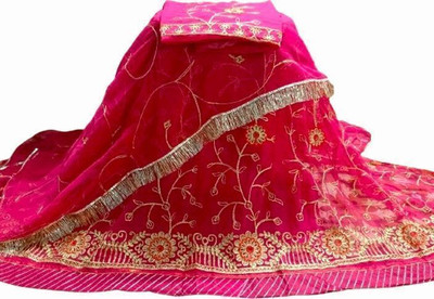 WomenFashion Embroidered Semi Stitched Rajasthani Poshak(Pink)