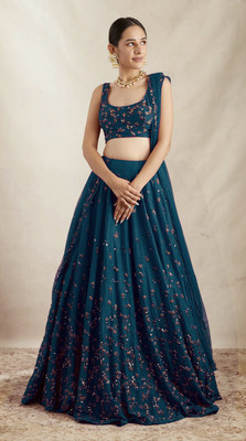 Apnisha Embroidered Semi Stitched Lehenga Choli(Dark Blue)