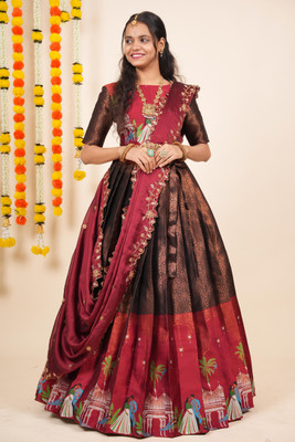 SHREE CREATION Self Design Semi Stitched Lehenga Choli(Black)