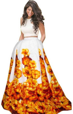 nv patel Printed Semi Stitched Lehenga Choli(Gold)