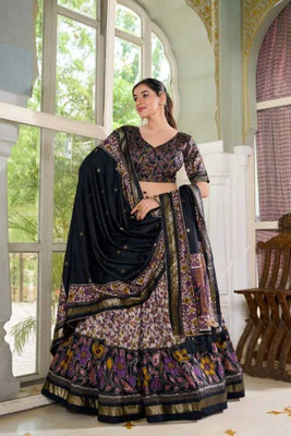 sarathybiz Printed Semi Stitched Lehenga Choli(Black)
