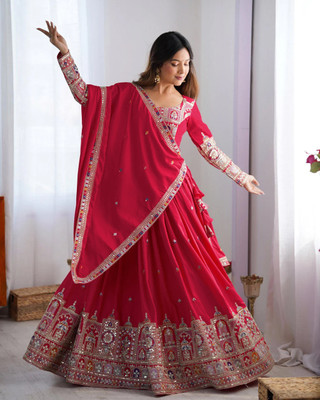Om Creation Embroidered Semi Stitched Lehenga Choli(Maroon)
