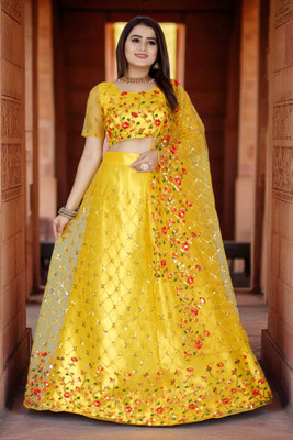 JAY RAMDEV FASHION Embroidered Semi Stitched Lehenga Choli(Yellow)