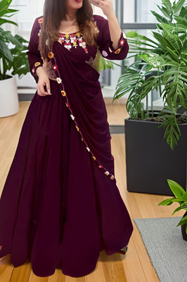 HOUSE OF COMMON Embellished Semi Stitched Lehenga & Crop Top(Purple)