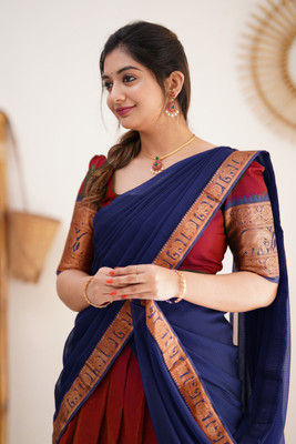 R K INFINITIVE Solid Semi Stitched Lehenga Choli(Red, Dark Blue)
