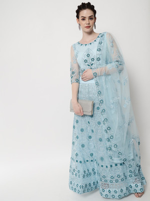 Vaani Creation Embroidered Semi Stitched Lehenga Choli(Blue)