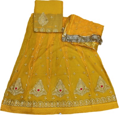Shimla Embellished, Floral Print Semi Stitched Rajasthani Poshak(Yellow)