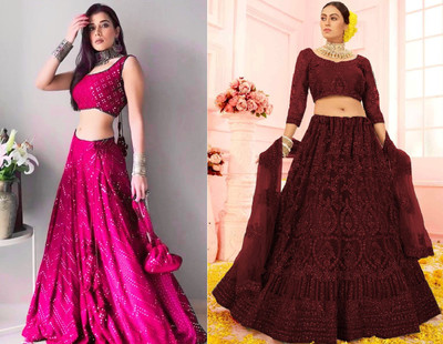 Reelove Factory Embroidered Semi Stitched Lehenga Choli(Pink, Maroon)