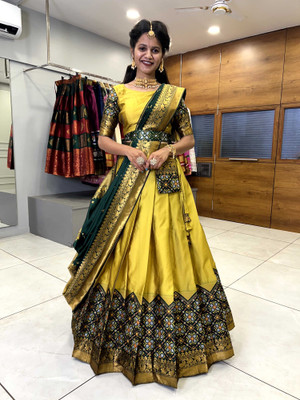 SHREE CREATION Bandhani Semi Stitched Lehenga Choli(Yellow, Green)
