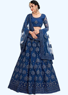 D.G.ITALIYA TRENDZ Embroidered Semi Stitched Lehenga Choli(Blue)