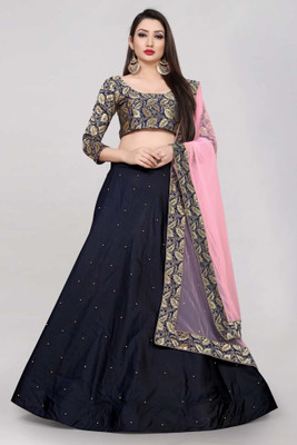 Fabcartz Self Design Semi Stitched Lehenga Choli(Dark Blue)