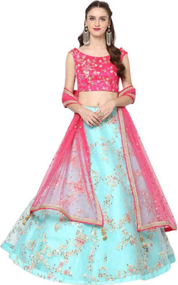 LILUDI Embroidered Semi Stitched Lehenga Choli(Light Blue)