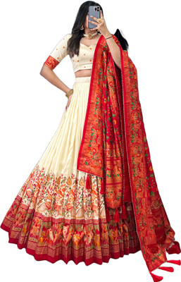 aj retail Digital Print Semi Stitched Lehenga Choli(White, Multicolor)