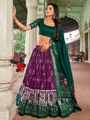 Deepkala Designer Floral Print Semi Stitched Lehenga Choli(Purple)