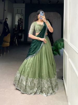 Prahant Embroidered Semi Stitched Lehenga Choli(Green)