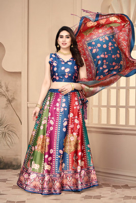 KAHIRAA WHOLETEX Digital Print Semi Stitched Lehenga Choli(Multicolor)