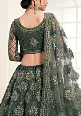 HOUSE OF COMMON Embroidered Semi Stitched Lehenga Choli(Light Blue)